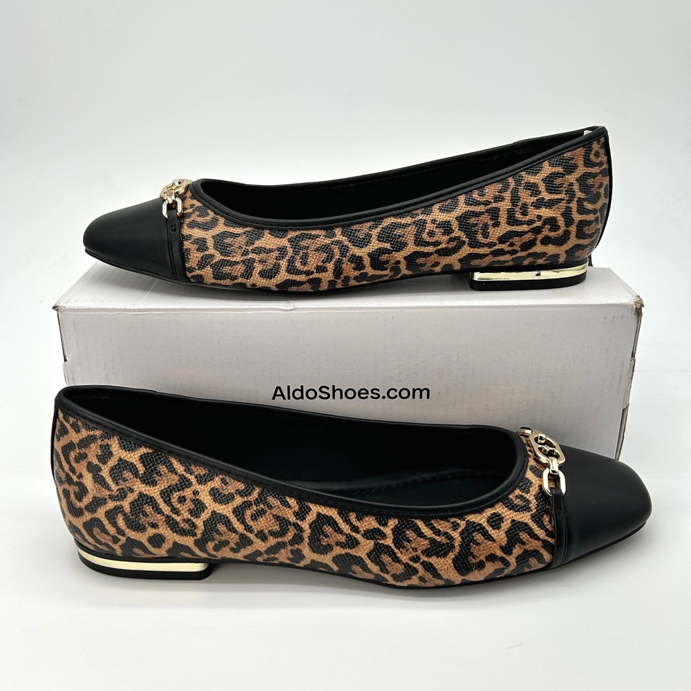 Womens Ballet Flats ALDO Krishelle Size 10 Leopard Print Cap Toe Pillow Walk NEW